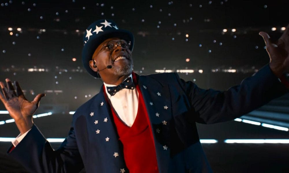 The actor Samuel L. Jackson, dressed as Uncle Sam.